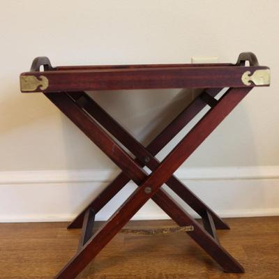 Vintage Campaign Style Folding Tray Table - 2 Piece