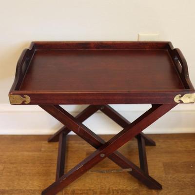 Vintage Campaign Style Folding Tray Table - 2 Piece