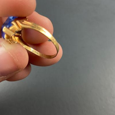 -61- FINE JEWELRY | Art Deco OB 10Kt Gold Ring With Blue Stone | Marked