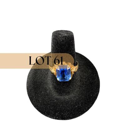 -61- FINE JEWELRY | Art Deco OB 10Kt Gold Ring With Blue Stone | Marked