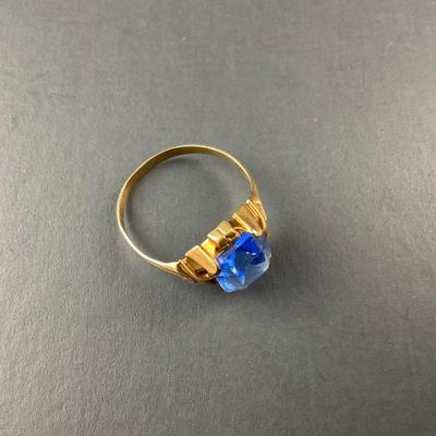 -61- FINE JEWELRY | Art Deco OB 10Kt Gold Ring With Blue Stone | Marked
