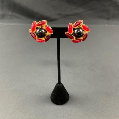 -63- COSTUME | Red & Black Necklace & Earrings Set