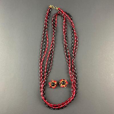 -63- COSTUME | Red & Black Necklace & Earrings Set