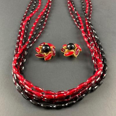 -63- COSTUME | Red & Black Necklace & Earrings Set