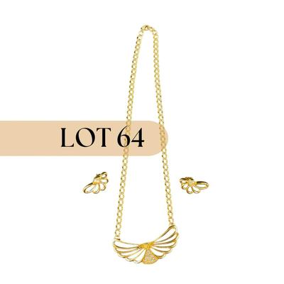 -64- COSTUME | Gold Tone Necklace & Earrings Set