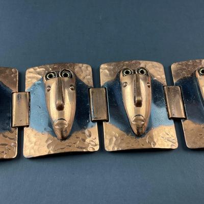 -66- REBAJES | 1941-1942 Brazilian Copper Mask Modernist Bracelet & Earrings | Marked