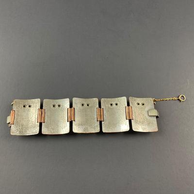 -66- REBAJES | 1941-1942 Brazilian Copper Mask Modernist Bracelet & Earrings | Marked