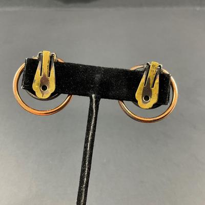 -66- REBAJES | 1941-1942 Brazilian Copper Mask Modernist Bracelet & Earrings | Marked