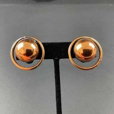-66- REBAJES | 1941-1942 Brazilian Copper Mask Modernist Bracelet & Earrings | Marked