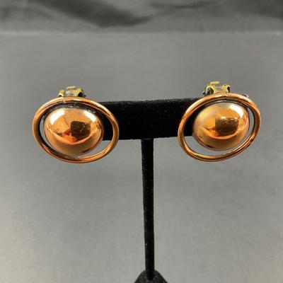 -66- REBAJES | 1941-1942 Brazilian Copper Mask Modernist Bracelet & Earrings | Marked