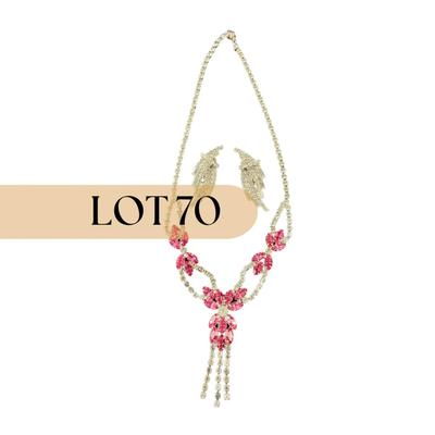 -70- COSTUME | Pink Rhinestone Necklace & Earrings