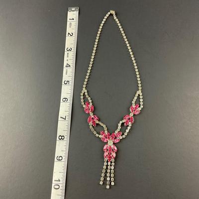 -70- COSTUME | Pink Rhinestone Necklace & Earrings