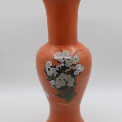 Vintage Hand Painted Orange and Floral Vase