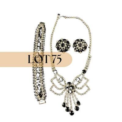 -75- COSTUME | Mixed Lot Of Black & Rhinestone Jewelry