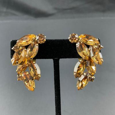 -77- WEISS | Rhinestone Amber Necklace & Earrings | Marked