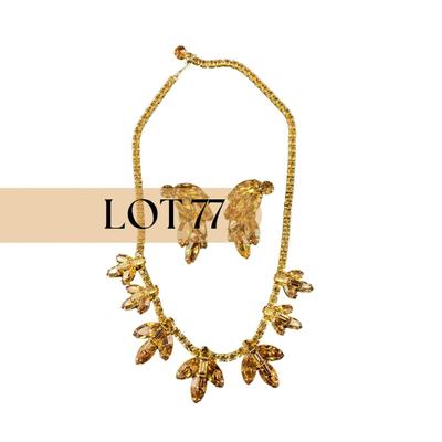 -77- WEISS | Rhinestone Amber Necklace & Earrings | Marked