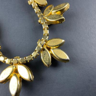 -77- WEISS | Rhinestone Amber Necklace & Earrings | Marked