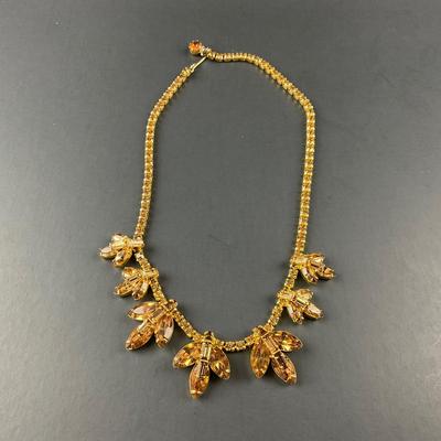 -77- WEISS | Rhinestone Amber Necklace & Earrings | Marked