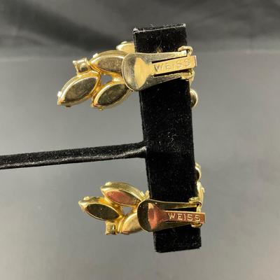 -77- WEISS | Rhinestone Amber Necklace & Earrings | Marked