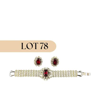-78- COSTUME | Red & Rhinestone Bracelet & Earrings