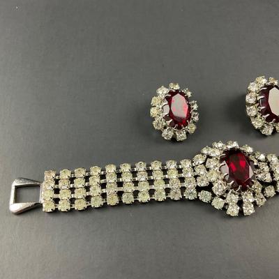 -78- COSTUME | Red & Rhinestone Bracelet & Earrings