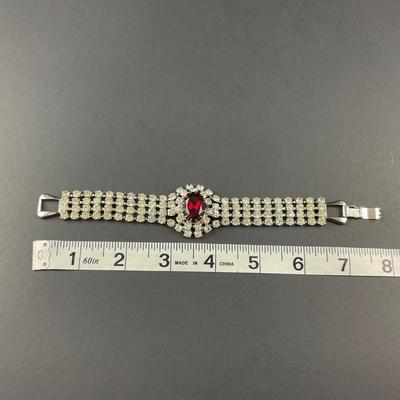 -78- COSTUME | Red & Rhinestone Bracelet & Earrings