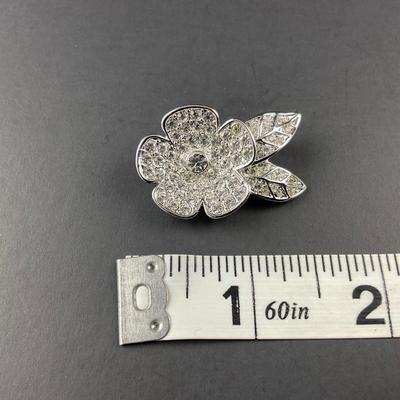 -81- BROOCH | Givenchy Pave Flower Rhinestone Pin | Marked