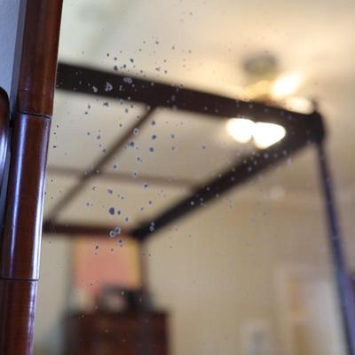 Antique Wood Shaving Vanity Mirror with Two Drawers