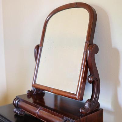 Antique Wood Shaving Vanity Mirror with Two Drawers
