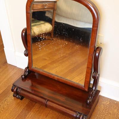 Antique Wood Shaving Vanity Mirror with Two Drawers