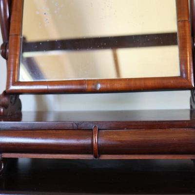 Antique Wood Shaving Vanity Mirror with Two Drawers