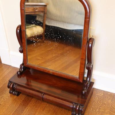 Antique Wood Shaving Vanity Mirror with Two Drawers
