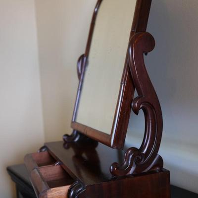 Antique Wood Shaving Vanity Mirror with Two Drawers