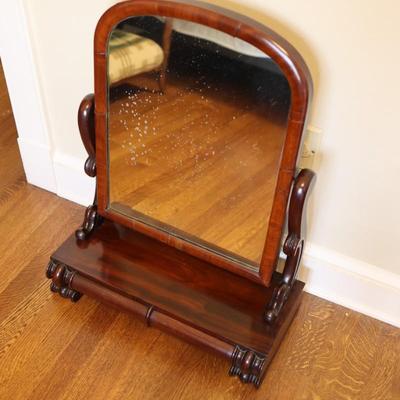 Antique Wood Shaving Vanity Mirror with Two Drawers