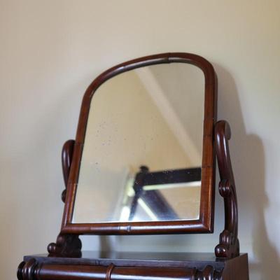 Antique Wood Shaving Vanity Mirror with Two Drawers