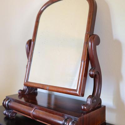Antique Wood Shaving Vanity Mirror with Two Drawers