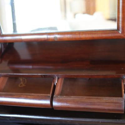 Antique Wood Shaving Vanity Mirror with Two Drawers