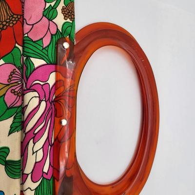 Vintage Silk Floral Snap Tote Lucite Handle