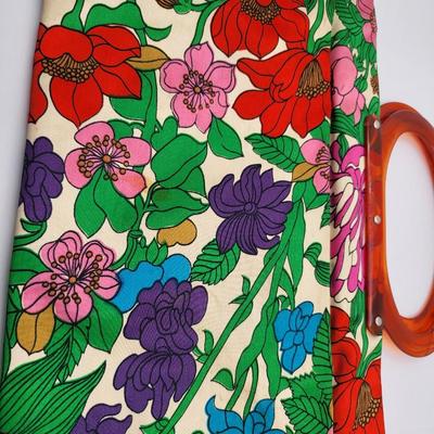 Vintage Silk Floral Snap Tote Lucite Handle