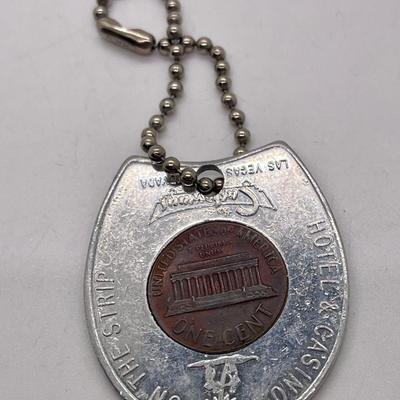 Vintage 70s Las Vegas Castaway Hotel & Casino Horseshoe Lucky Penny Good Luck Token Keychain Fob