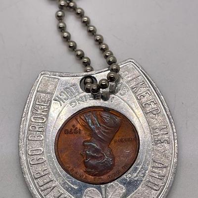 Vintage 70s Las Vegas Castaway Hotel & Casino Horseshoe Lucky Penny Good Luck Token Keychain Fob
