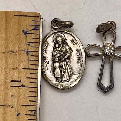 Saint Vincent DePaul Medal pendant and Cross with Rhinestone Pendant