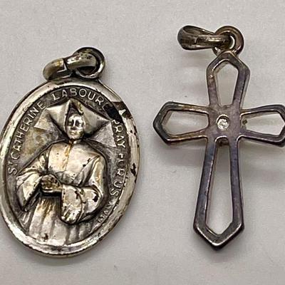 Saint Vincent DePaul Medal pendant and Cross with Rhinestone Pendant