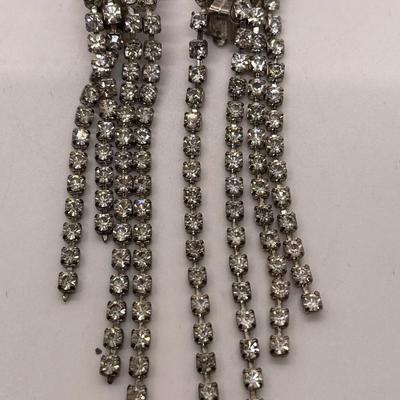 Vintage Rhinestone Dangle Drip Clip-on Earrings