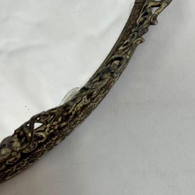 Brass 11 inch diameter Mirrored Dresser Tray with Filigree edge