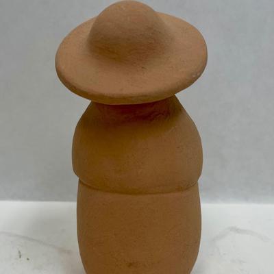 Made in Chile signed Terracotta Monk Figurine holding Dove Swallow white bird