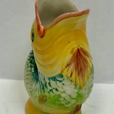 Colorful Majolica Ceramic Pottery Fish Vase from Portugal