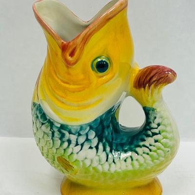 Colorful Majolica Ceramic Pottery Fish Vase from Portugal