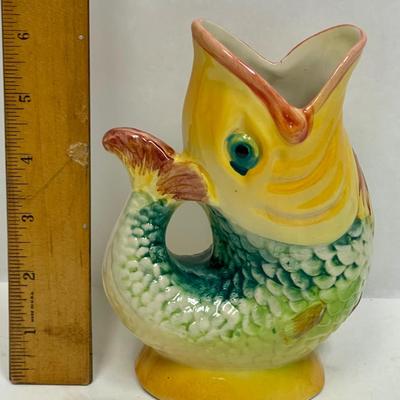 Colorful Majolica Ceramic Pottery Fish Vase from Portugal