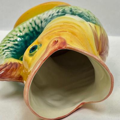 Colorful Majolica Ceramic Pottery Fish Vase from Portugal